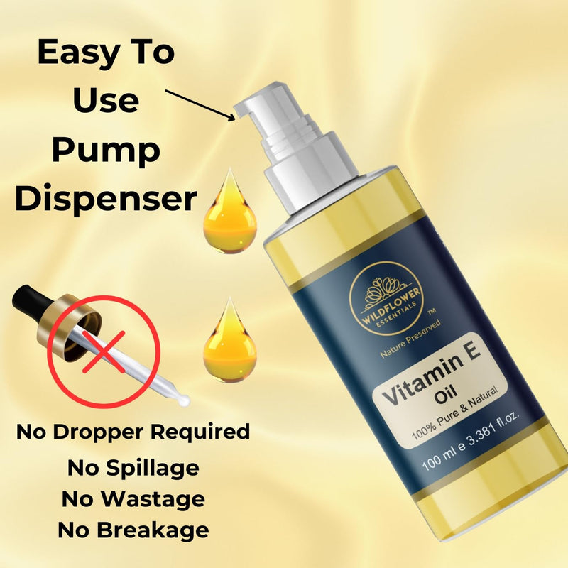 Vitamin E Oil Pure Cold Pressed For Face, Skin, Hair, Body, Pore Tightening | with Dispensing Pump 3.38 Fl Oz (100ml) Vitamin E 3.38 Fl Oz (Pack of 1)