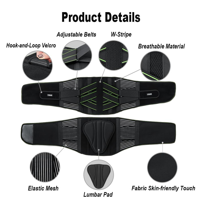 YAHA Back Brace for Lower Back Pain Relief for Women/Men with Lumbar Pad, Back Support Belt with 7 Stays for Heavy Lifting, Sedentariness, Breathable Lumbar Support for Herniated Disc, Sciatica - M M(Waist 33"-39") A