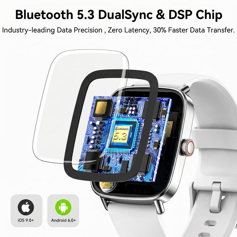 Smart Watch for Women Men, 1.85" HD AMOLED Fitness Tracker (Answer/Call) with 24/7 Heart Rate/Sleep/SpO2 Monitor for iPhone & Android, 120+ Sports Modes Smartwatch with IP68 Waterproof, 2 Bands White