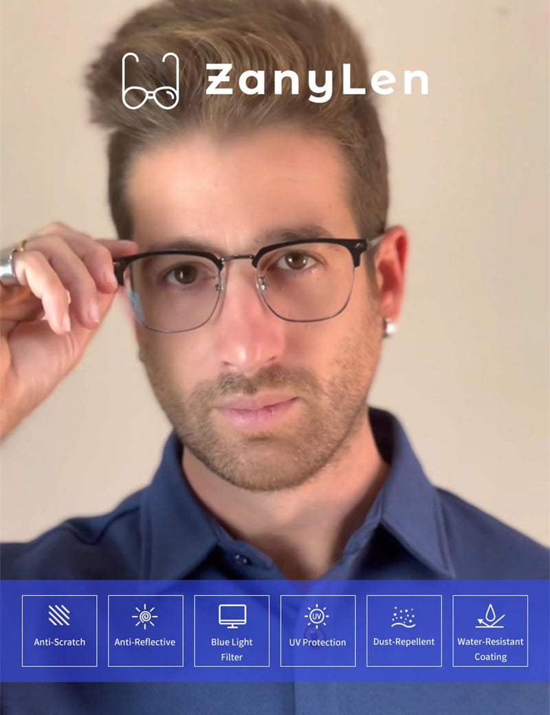 Blue Blocker Glasses for Men Metal Browline Computer Gaming Glasses With Blue Ray Filter (Gunmetal/Black TR90 Eyeglasses) 15208-gunmetal Clear - BeesActive Australia