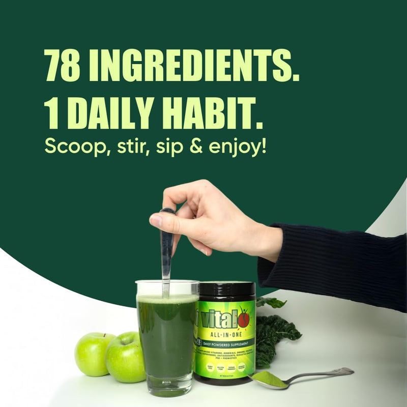 Vital All-in-One Daily Powdered Supplement - Natural Greens Superfood Powder for Energy & Health, Super Greens Powder Drink Mix with Probiotic & Antioxidant Support - 10.58 oz (300 g) | Natural Greens Superfood Powder for Energy & Health, Super Greens ...