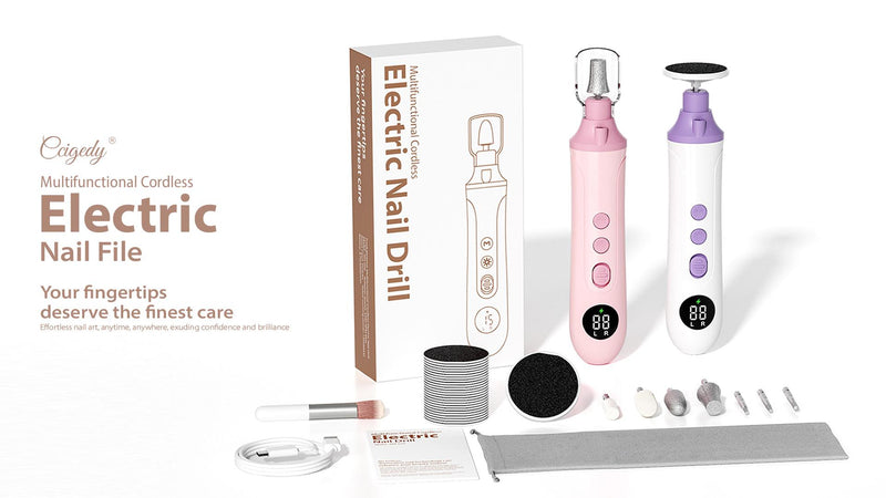 Ccigedy Cordless Electric Toe Nail Grinder for Thick Toenails with LCD Lamp Pink