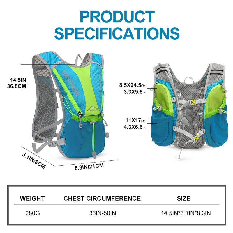 Hydration Pack Backpack，IX INOXTO Running Hydration Vest with 1.5L ( 50 oz) Water Bladder for Men Women，Lightweight Water Backpack for Hiking Cycling Climbing Camping Blue