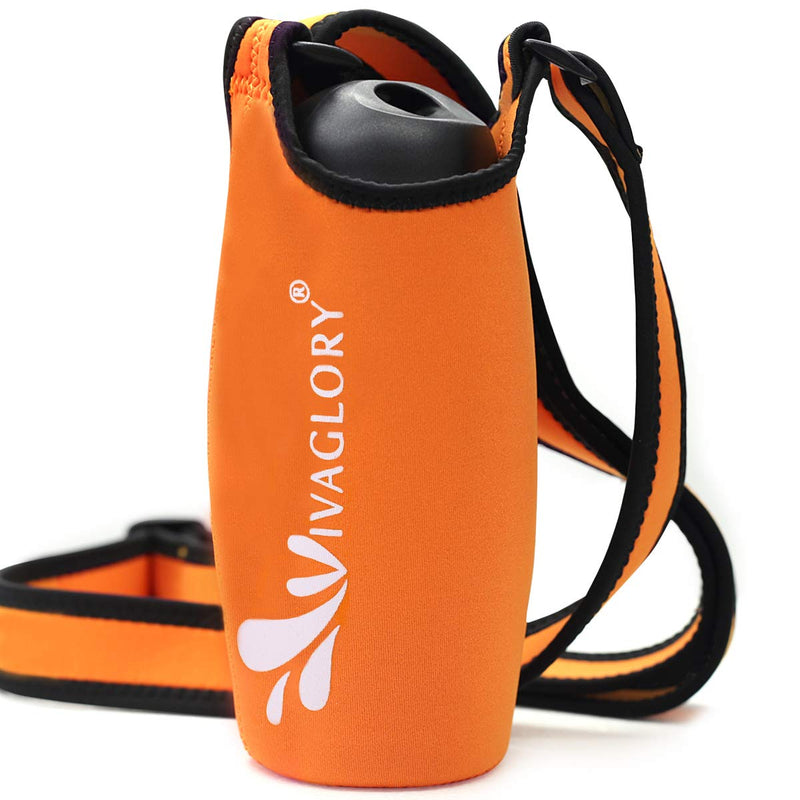 VIVAGLORY 25oz Stainless Steel Water Bottle & Neoprene Bottle Carrier Combo, Dog Drinking Bottles and Water Bottle Holder, Great for Hiking & Traveling with Pets Orange Carrier + Stainless Steel Bottle - BeesActive Australia