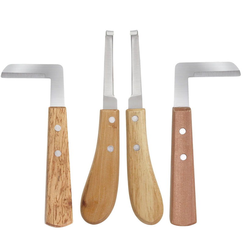 Left and Right Handed Hoof Knife with Wooden Handle 2PCS Hoof Cutter Set Equipment Sharp Carbon Steel Hoof Knife for Horses Cattle Goat Farrier Tools (A Pair of Curved Knives) - PawsPlanet Australia
