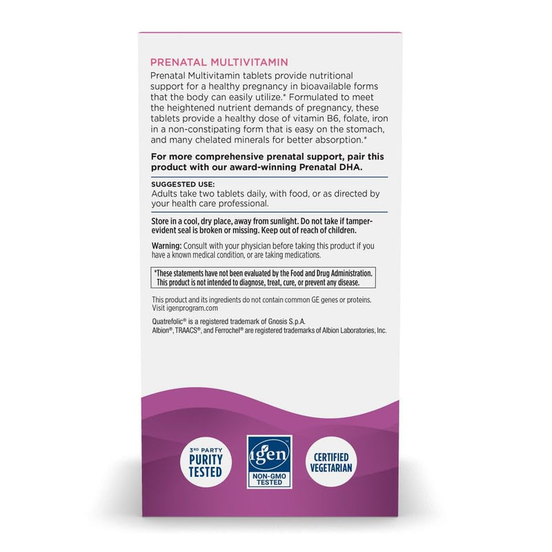 Nordic Naturals Prenatal Multivitamin, Vegetarian w/Folate, Iron, B6, 60ct | Supports Brain & Eye Development - 250mg Algae DHA Per Serving - Berry Lemonade Mini Chewables - Non-GMO & Third-Party Tested