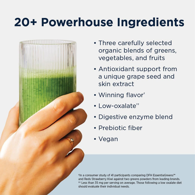 Designs for Health EssentiaGreens and Reds (Strawberry Kiwi, 30 Servings), Vegan Superfood Powder with Spirulina, Kale, Apple & More, for Daily Nutrition and Digestive Health | Vegan Superfood Powder with Spirulina, Kale, Apple, and More to Support Dai...