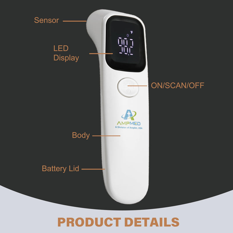 Amplim Baby Thermometer No Touch, Infrared Forehead Thermometer for Babies, Kids and Adults, Fast 1 Second Reading, LED Display, Fever Alert, °F/°C Switchable