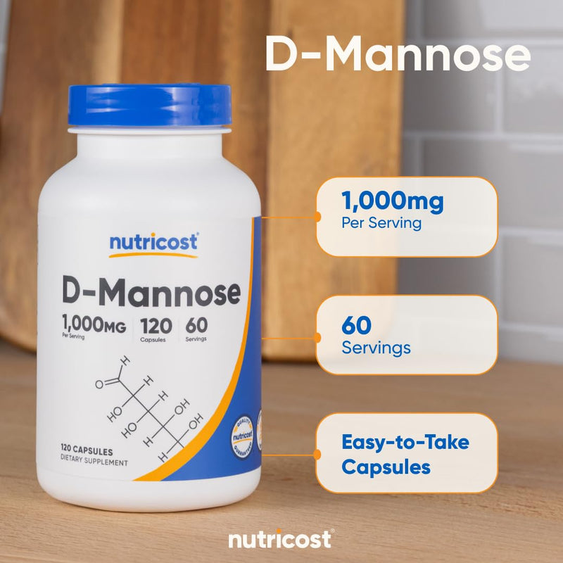 Nutricost D-Mannose (1,000mg Per Serving) 120 Capsules, 60 Servings | 500mg Per Capsule, Urinary Tract Health, GMO-Free, Gluten-Free 120 Count (Pack of 1)