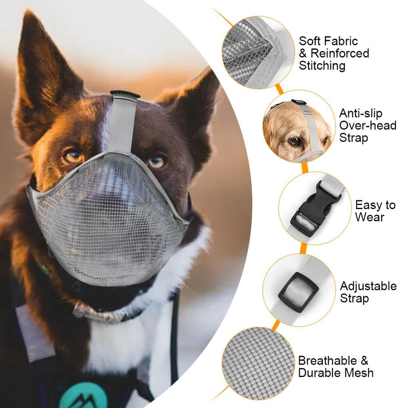 Adiwo muzzle for dogs, dog muzzle with rounded mesh loop, breathable, safe, quick fit for small, medium, large dogs, adjustable eating protection, dog biting and chewing, gray M - BeesActive Australia