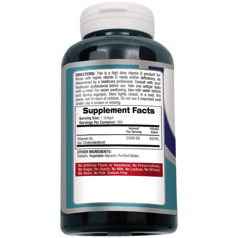 FITO MEDIC'S Lab - Vitamin d - 5000 IU of - Vitamin d3-360 Softgels - Vitamin d3 5000 iu - for Bone, Teeth, Muscle and Immune Health Support, Ultra high Absorption, vitamina d3.