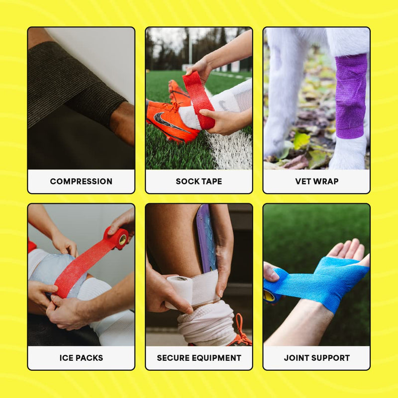 6 Rolls SPORTTAPE Self-Adhesive Football Sock Tape - 5 cm x 4.5 m - Blue - Cohesive Bandage Sock Tape Sock Tape - Foot and Wrist Bandage Athletes - Pet Vet Wrap Fixing Bandage for Horses Dogs 5 x 450 cm (6 Rolls) - BeesActive Australia