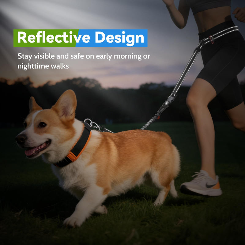 Hands Free Dog Leash 4-in-1, Adjustable 4–6 ft Waist & Crossbody Leash with Seat Belt Clip & Poop Bag Holder, Reflective & Heavy-Duty for Running, Walking, Hiking, Training Black