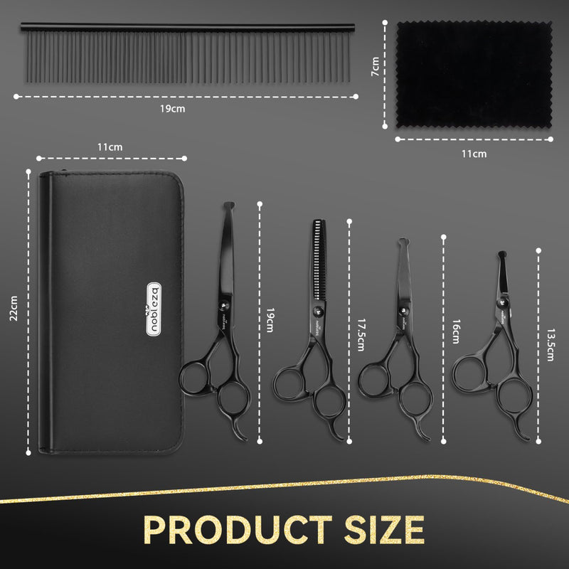 Nobleza professional dog scissors set, 6 in 1 dog hair cutting, 4CR stainless steel dog scissors, fur scissors with round tip, including thinning scissors, straight and curved scissors, grooming comb, for cats and pets - BeesActive Australia