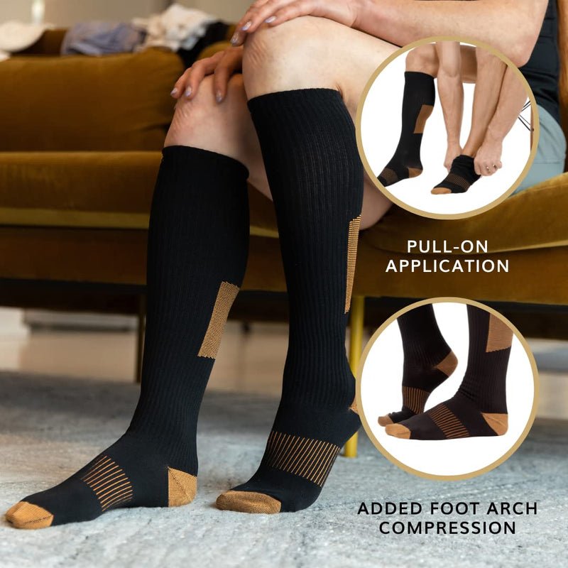 BraceAbility Compression Socks - Copper Anti-Embolism Medical Stockings for Swelling, Varicose Veins, Pregnancy Circulation, Travel, Flights, Running Shin Splints, Diabetic Adults (Pair) 2XL/3XL - BeesActive Australia