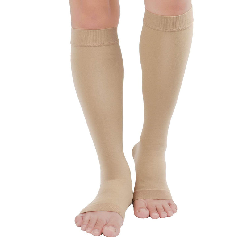 TOFLY® 30-40mmHg Medical Graduated Compression Socks for Men & Women, Open Toe Knee High Compression Socks,Firm Support for Circulation Recovery,Shin Splints,Varicose Veins,Edema,Nursing Small 30-40mmhg Open-toe Beige - BeesActive Australia