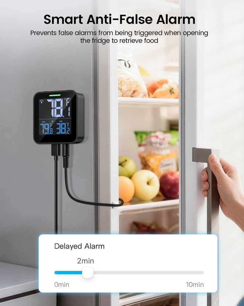 WiFi Refrigerator Thermometer with Freezer Alarm, Digital Fridge Temperature with App Alert, Loud Buzzer & Indicator Alarm, 1-Year Data Export, Freezer Monitor for Kitchen Fish Tank Hot Tub - BeesActive Australia