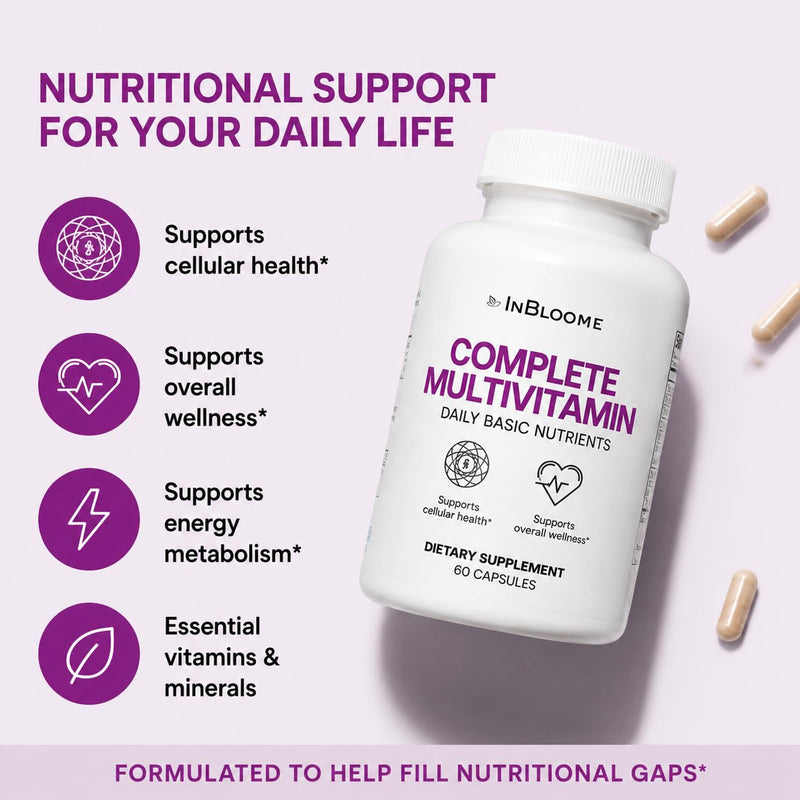InBloome Women’s Multivitamin Supplement – Daily Multivitamin with Vitamins A, C, D, E & B-Complex, Biotin + Zinc – Immune & Energy Support – 60 Capsules