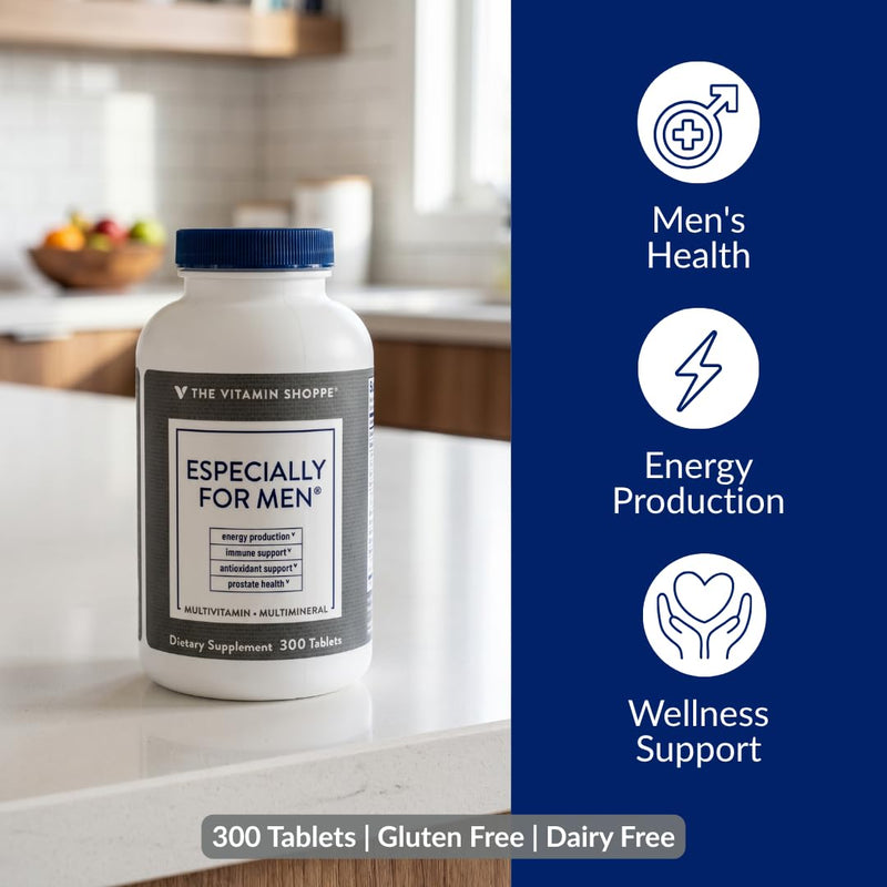 The Vitamin Shoppe Brand Men's Multivitamin, Energy Support, 300 Tablets | Complete Daily Multi With Essential Vitamins & Minerals for Men’s Health, Energy Production & Wellness Support, Gluten Free 300 Count (Pack of 1)