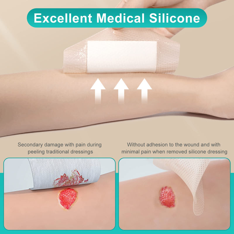 Dimora Silicone Foam Dressing with Border 20 Pack Adhesive 4"x4" Waterproof Wound Dressing Bandage for Wound Care 4"x 4" - BeesActive Australia