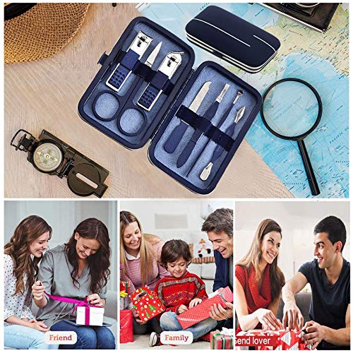 Manicure Set Pedicure Kit Nail Clippers Set Fingernails & Toenails Vibrissac Scissor Best Care Grooming Tools for Man & Women Gift with Case (Mazarine_7in1) Mazarine_7in1