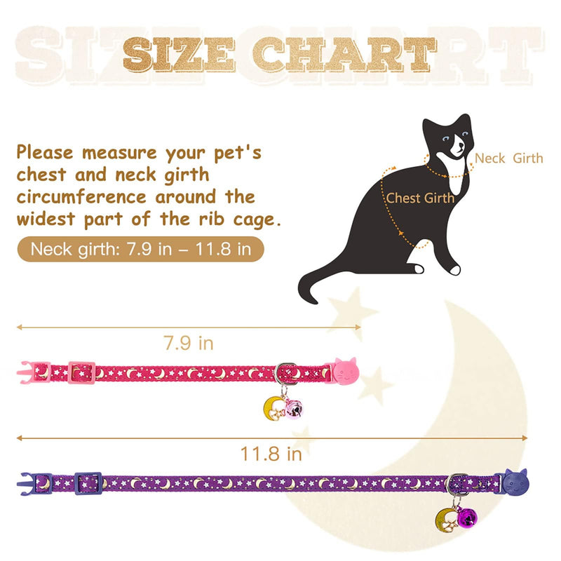 KOOLTAIL Cat Collar Breakaway with Bells - 6 Pack Glow in The Dark - Stars & Moon Charm Pendent Pet Reflective Collars Ideal for Kitten Cats Puppy Reflective without bow - BeesActive Australia