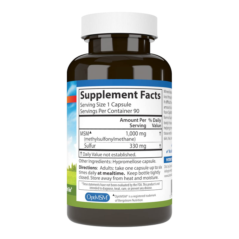 Carlson - M-S-M Sulfur, 1000 mg Superior Bioavailability, Joint Function, Connective Tissue Support & Healthy Skin, 90 Vegetarian Capsules 90 Count (Pack of 1)