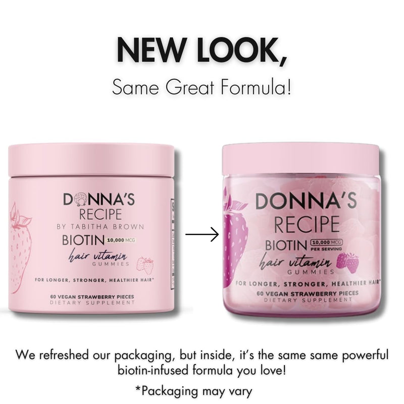 Donna's Recipe by Tabitha Brown | Vegan Strawberry Biotin Hair, Skin & Nails Gummies – 10,000 mcg Biotin, Clean, Non-GMO, Gluten-Free, 60 Gummies