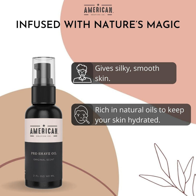 Pre-Shave Oil for Effortless, Smooth & Irritation-free Shave, For Men’s Skin Care Natural Handcrafted Blend Argan & Jojoba Oil, Protects Razor Burn, Premium Pre-Shave Oil by American Shaving Co - 2 Oz Original Scent