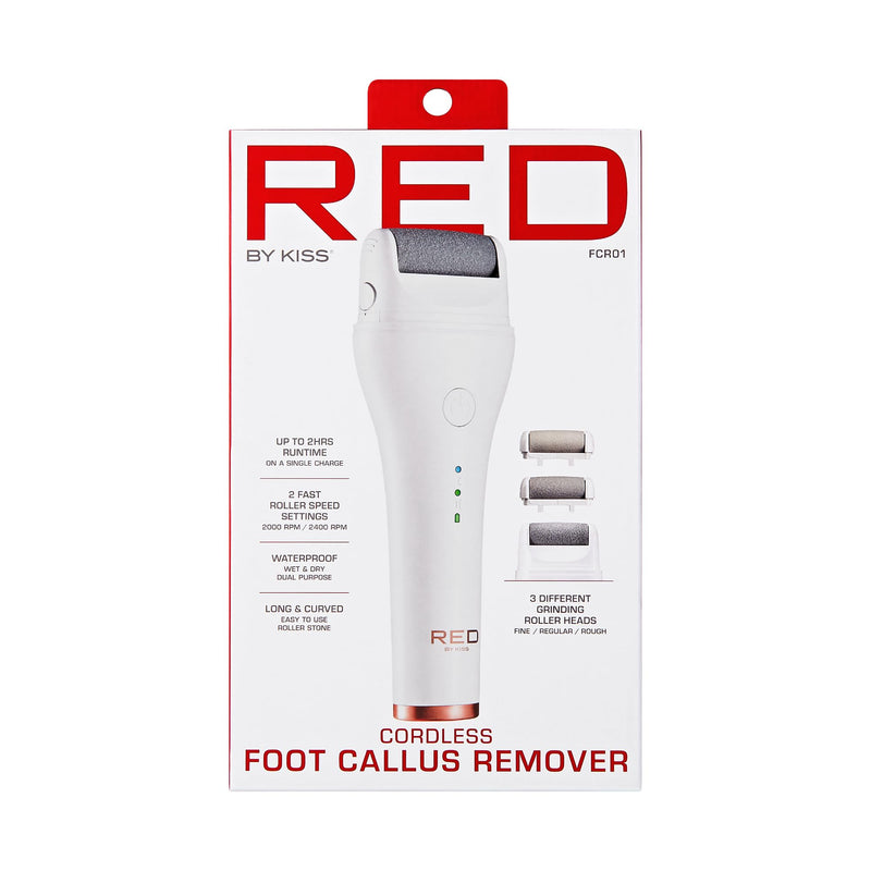 Red by Kiss Cordless Electric Foot File Callus Remover, 3 Roller Heads & 2 Speed Setting, Long and Curved Roller Head Stone, Wet & Dry Dual Purpose, Up to 2 hr Runtime, Easy & Portable - BeesActive Australia
