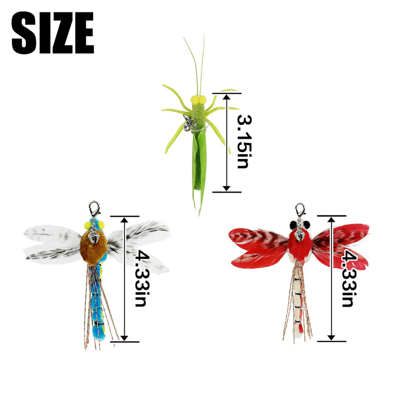 Cat Feather Toys, 3 Pcs Simulation Insects Dragonfly Grasshopper Refills, Cat Toys Replacement Feathers for Cat Kitten Wand 3 Pcs Refills(Simulation Insects) - BeesActive Australia