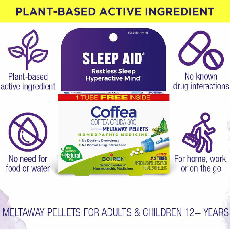 Boiron Coffea Cruda 30C - 6 Total Blue Tubes - Homeopathic Sleep Aid for Restless Sleep, Mental Hyperactivity, Racing Thoughts, and Difficulty Sleeping with Blue Ink Pen - BeesActive Australia