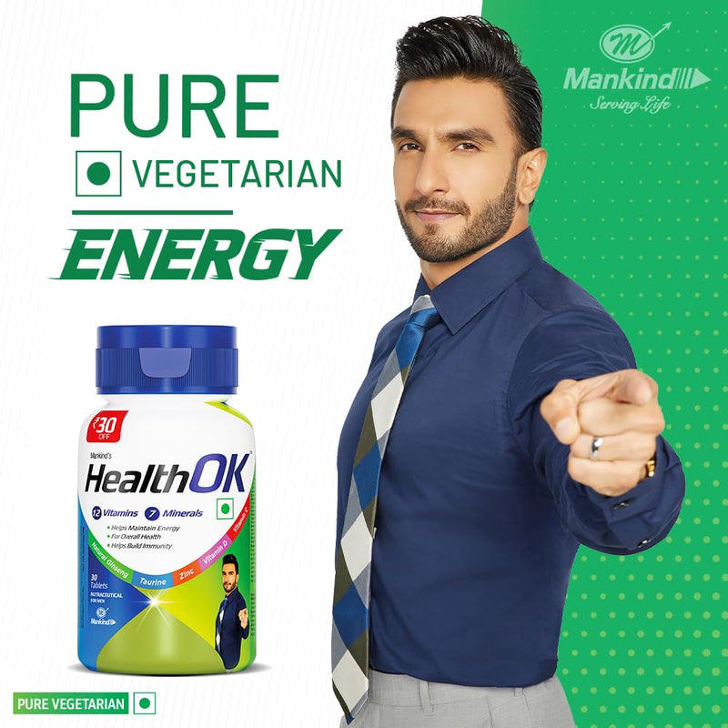 Mankind Health Ok With Multivitamin, Multimineral and Amino Acids, Helps Improve Energy, Maintains Overall Health, Builds Immunity, 30 Tablets