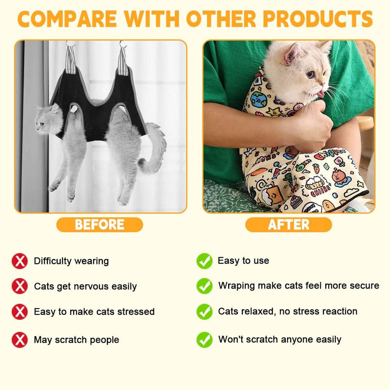 Cat Grooming Wrap, Self-Adherent Soft Cat Blanket to Wrap, Nail Clipping, Anti-Bite, Anti-Scratch, Anti-Escape Calming Wrap (Cute Prints-M) - BeesActive Australia