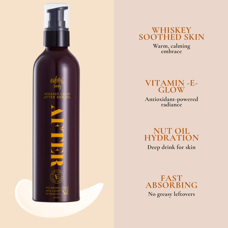 ed&i AFTER Whiskey Cacao Body Oil with Vitamin E, Hydrating and Nourishing for Dry Skin, Moisturizing After Shower Body Oil for Women, Non-Greasy Glow, 5.07 oz