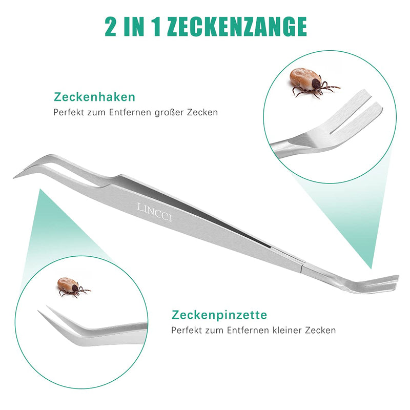 LINCCI tick tweezers, stainless steel tick tweezers and tick hooks for dogs, cats, people, children, pets, animals, 2 in 1 tweezers and hooks, metal tick tweezers, professional tick remover for ticks of any size - BeesActive Australia