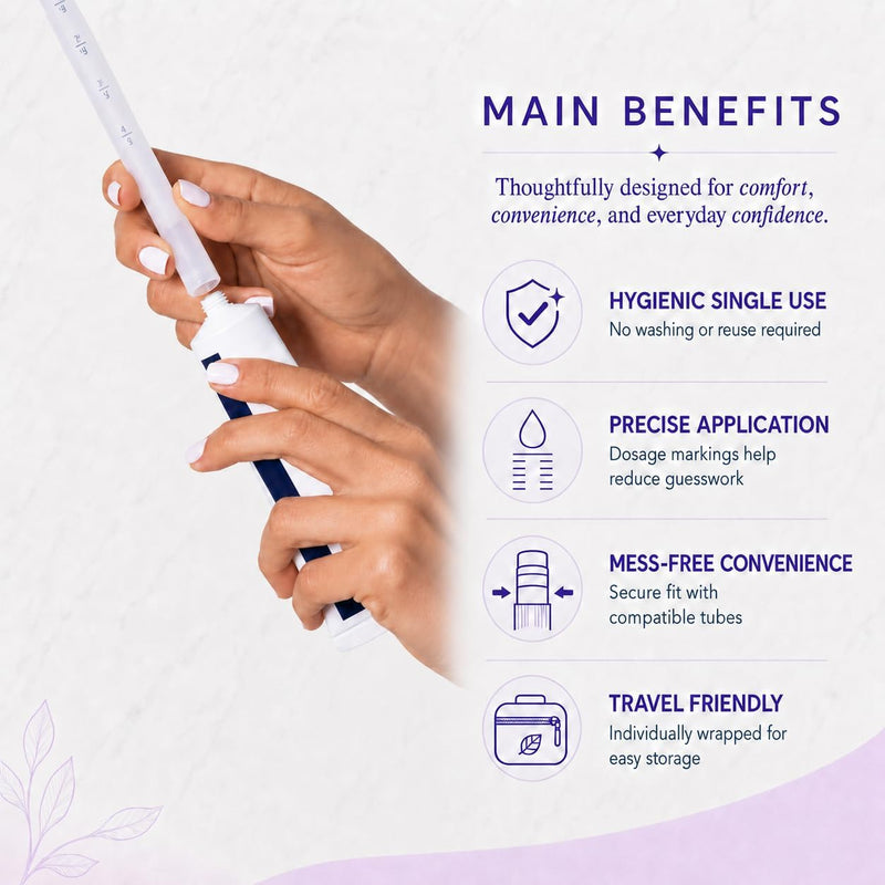 Seroflora Disposable Vaginal Cream Applicators - Fits Premarin, Estrace, Preseed, and Most OTC Gels, Lubricants, and Creams - Threaded End, Comfort Tip, and Dosage Markings (15 Pack) Made in USA.