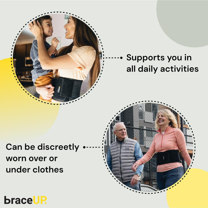 BraceUP Back Brace for Men and Women Lower Back - Breathable Waist Lumbar Support Belt for Sciatica, Herniated Disc, Scoliosis Back Pain Relief, with Dual Adjustable Straps (L/XL 35-43 In) Large/X-Large (Pack of 1)