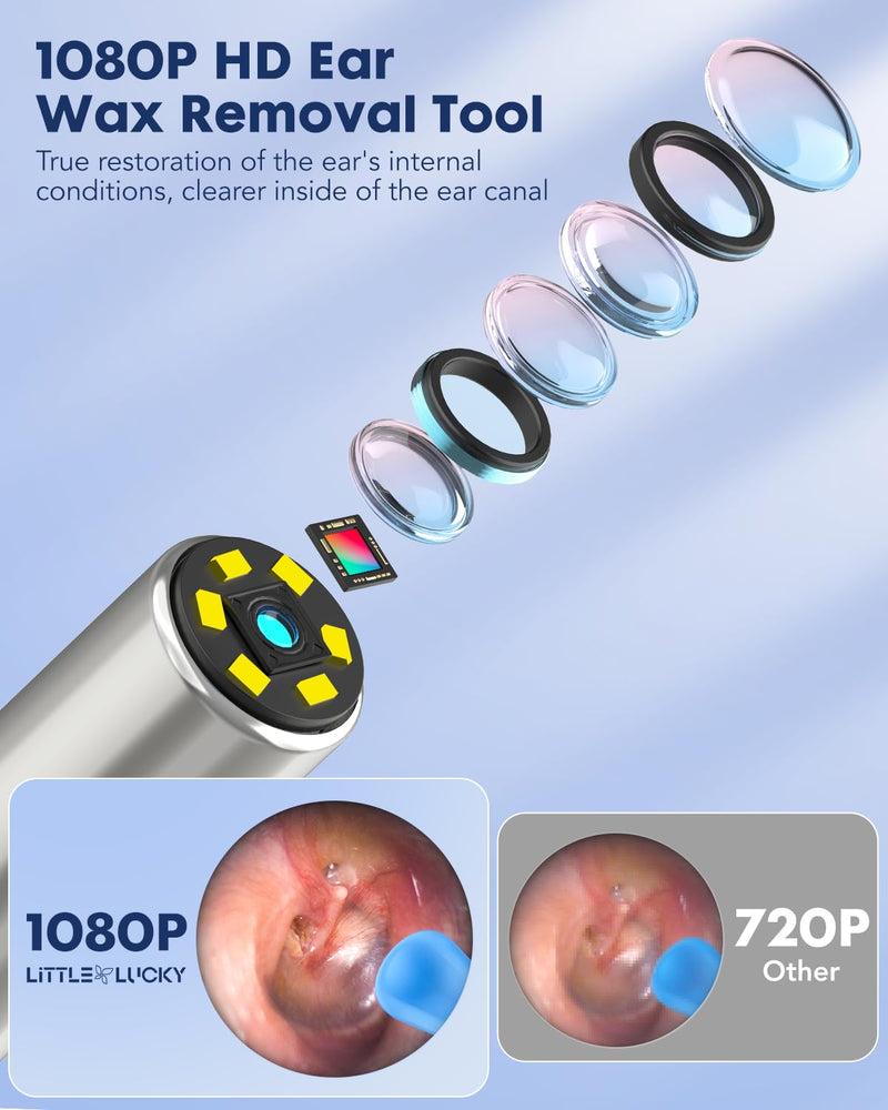 Ear Wax Removal,Littlelucky- 4 in 1 Ear Canal Cleaner 1080P HD Lens with 6 LED Lights for Ear/Nose/Throat/Skin Viewing,Ear Cleaning Kit with 6 Piece Ear Set & 9 Replacement Tips for iOS & Android - BeesActive Australia