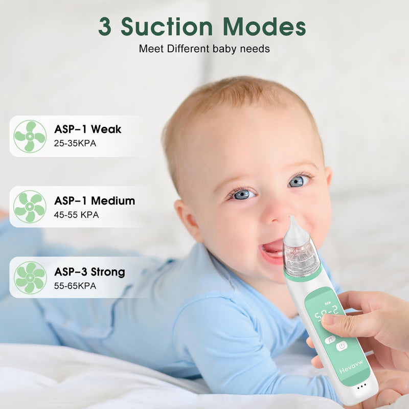 Electric Nose Suction for Baby,Baby Nose Aspirator with 3 Suction Levels and 3 Silicone Tips Fit 0-24 Months Infant ,Soothing Music & Light Distracts Help Toddler During Sick Days,Green. Green