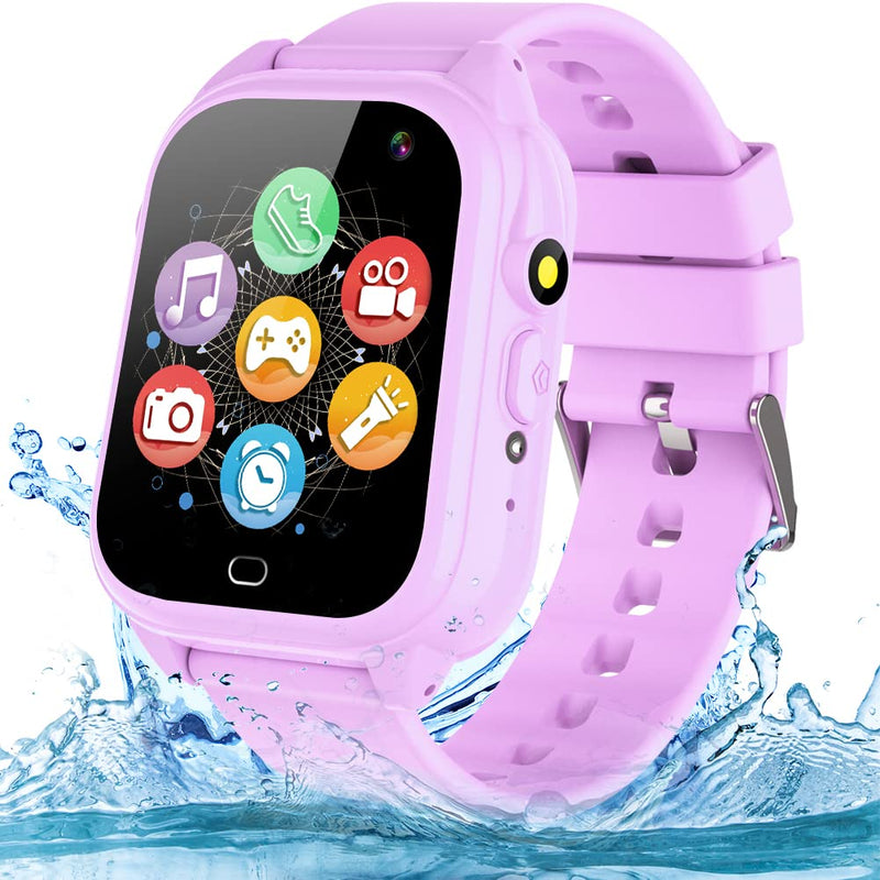 OVV Smart Watch for Kids Boys Girls Age 3-12 with Waterproof 26 Games 1.44'' Touch Screen HD Camera MP3 Player Video Recorder Pedometer Alarm Clock Calculator Torch Wrist Watch Children Learning Toys purple