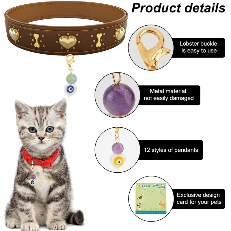 DELORIGINl 12pcs Evil Eye Pet Collar Charms Pendants Heart Shaped Round Evil Eye Gemstone Collar Charms Cat Dog Collar Pendant Decorative Keychain Versatile for Pet Collar Bracelet - BeesActive Australia