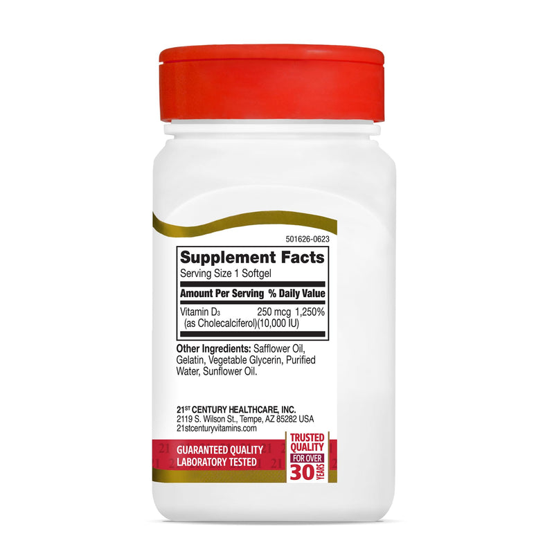 21st Century Vitamin D3 10,000 IU Rapid Release Softgels, 110 Count 110 Count (Pack of 1)