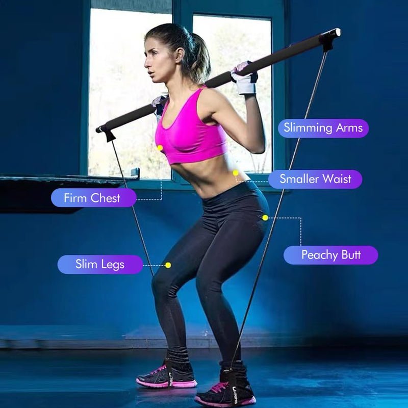 Pilates Bar Kit with Resistance Bands,Multifunctional Pilatess Bar,Stretched Fusions Toning Bar,Pilates Sculpt Bar,Home Gym Equipment for Women & Men Home Gym Pilates Yoga Black