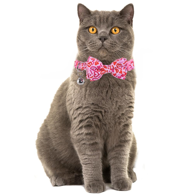 Valentine's Day Cat Collar Breakaway with Bow Tie Bandana and Bell Holiday for Kitty Adjustable Safety Love Heart Valentine-4 - BeesActive Australia