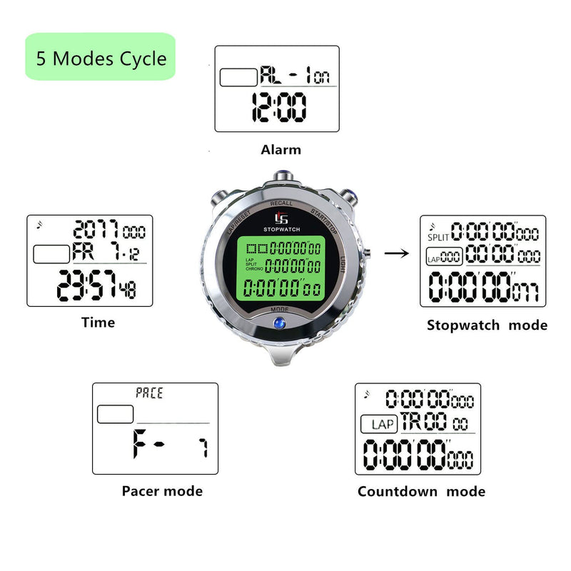 Stopwatch with Backlight，100 Lap Metal Stop Watch for Sports with Alarm Countdown 0.01second Timing, Digital Stopwatches Timer for Sports and Competitions