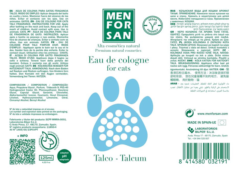 MENFORSAN Eau de Cologne Talcum for Cats 125 ml, provides a very pleasant smell, deodorizing effect - BeesActive Australia