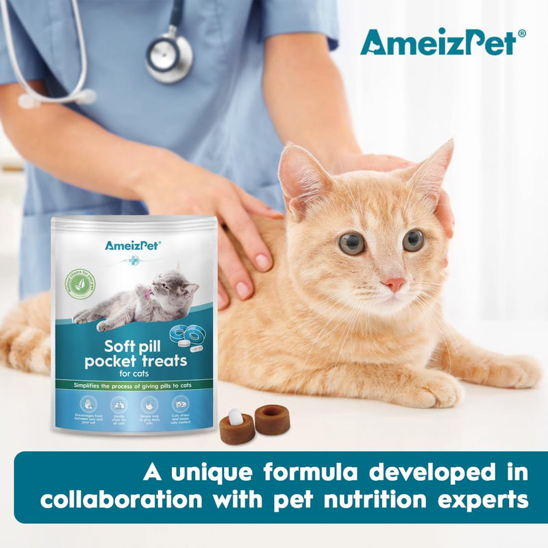 AmeizPet Pill Pockets For Cats, Soft Cat Pill Treats to Hide Tablets, Easy Pill Putty for Cats, Stress-Free Alternative to Cat Pill Popper, 1.76 oz (50g)