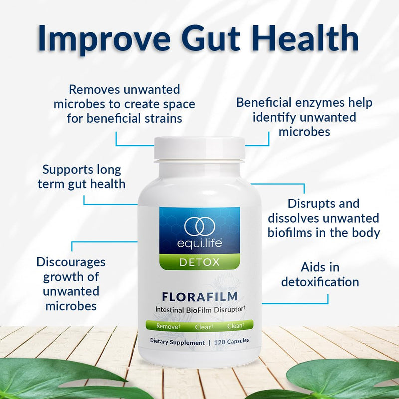 Equilife FloraFilm Enzyme Blend, Supports Gut Health, 120 Capsules | Helps Distrupt Microbal Biofilms | Aids in Detox & Immune Function | Gluten Free | Vegan | Non-GMO | Nut, Dairy, & Egg Free