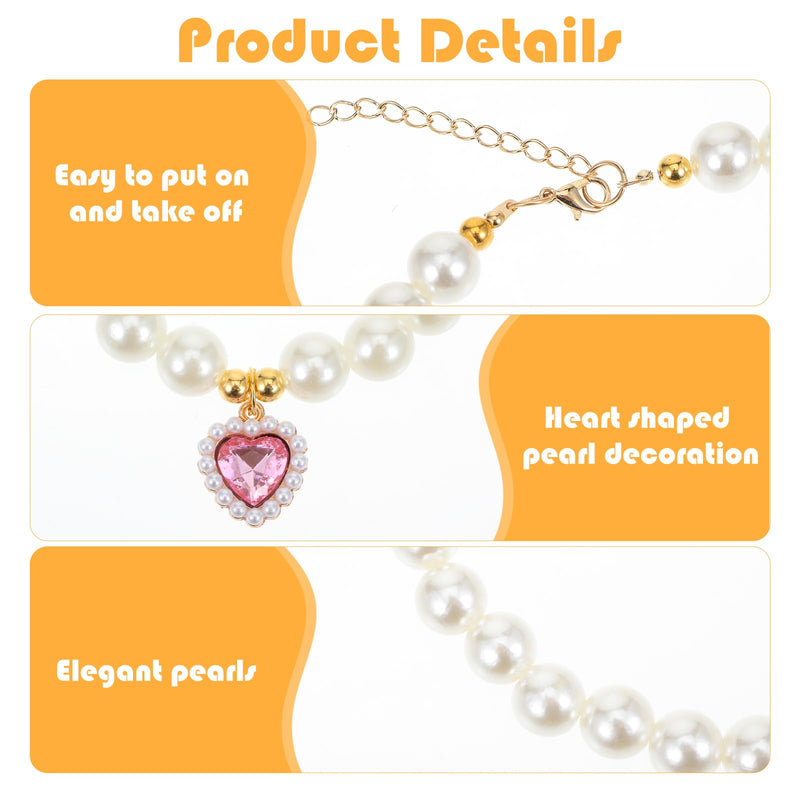 2 Pcs Cat Dog Pearl Collar, Heart Shaped Rhinestone Pet Necklace Dog Pearl Rhinestone Cat Collar, Beaded Dog Necklace Adjustable Pet Jewelry Accessories for Small Dogs Cats(White and Pink) - BeesActive Australia